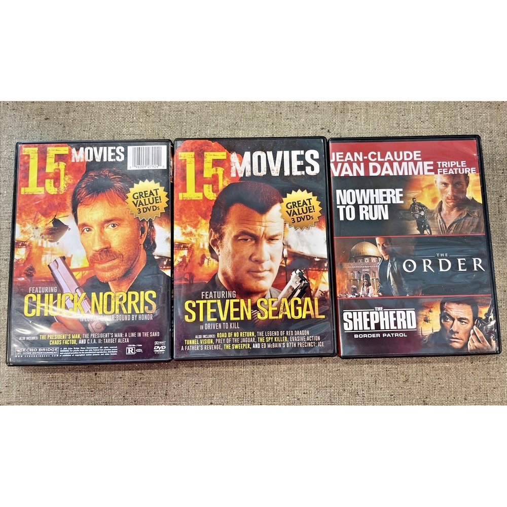 Lot of 3 Steven Seagal, Chuck Norris, Jean-Claude Van Damme Movies